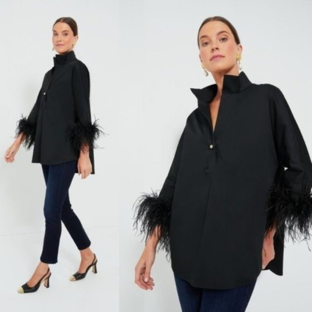 Tuckernuck | NEW Black Feather Willow Collared Women's Poplin Blouse Top Size L - Picture 2 of 13
